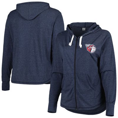 Women's Soft as a Grape Navy Cleveland Guardians Plus Size Full-Zip Lightweight Hoodie Top