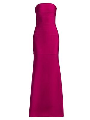 Women's Solange Strapless High Slit Gown - Fuchsia - Size Small