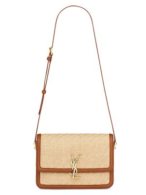 Women's Solferino Medium Satchel in Raffia and Vegetable-tanned Leather - Natural Sand