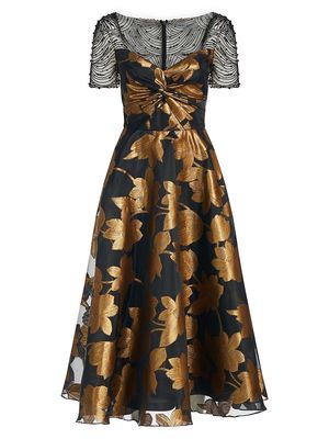 Women's Sonya Metallic Floral A-Line Dress - Black Bronze - Size 4