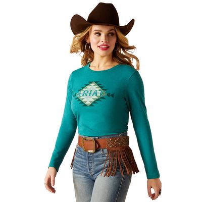 Women's Southwest Logo T-Shirt in Teal Green Heather, Size: XS by Ariat