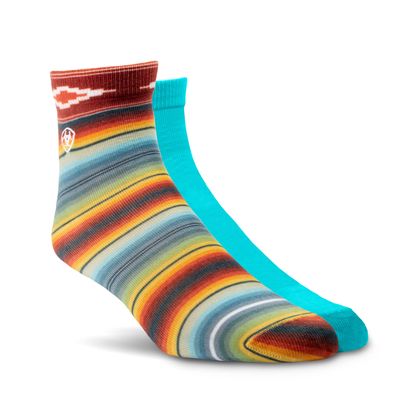 Women's Southwest Theme Ankle Socks 2 Pair Multi Color Pack in Muted Serape Sky Blue Spandex/Polyester by Ariat