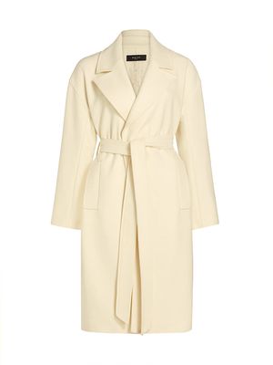 Women's Stacked Wool-Blend Wrap Coat - Alabaster - Size 2