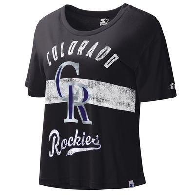 Women's Starter Black Colorado Rockies Record Setter Crop Top