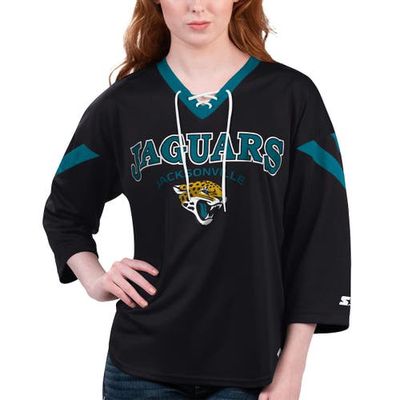 Women's Starter Black Jacksonville Jaguars Rally Lace-Up 3/4 Sleeve T-Shirt