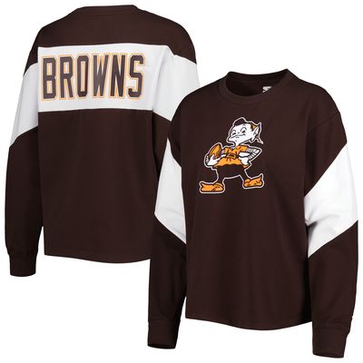 Women's Starter Brown Cleveland Browns Insight Crop Tri-Blend Long Sleeve T-Shirt