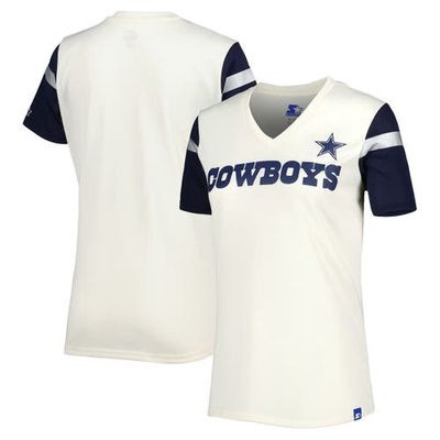 Women's Starter Cream Dallas Cowboys Kick Start V-Neck T-Shirt