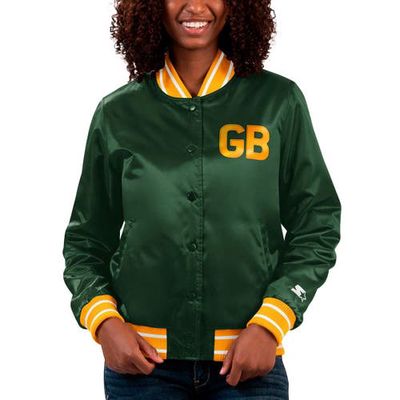 Women's Starter Green Green Bay Packers Full Count Satin Full-Snap Varsity Jacket