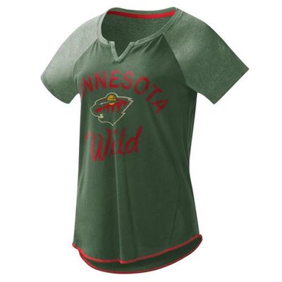 Women's Starter Green Minnesota Wild Grand Slam Raglan Notch Neck T-Shirt