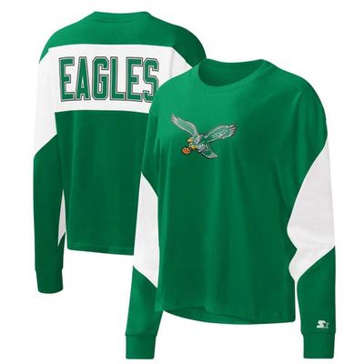 Women's Starter Kelly Green Philadelphia Eagles Insight Crop Tri-Blend Long Sleeve T-Shirt