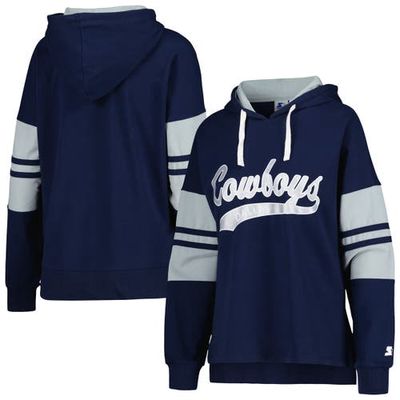 Women's Starter Navy Dallas Cowboys Bump And Run Long Sleeve Hoodie T-Shirt