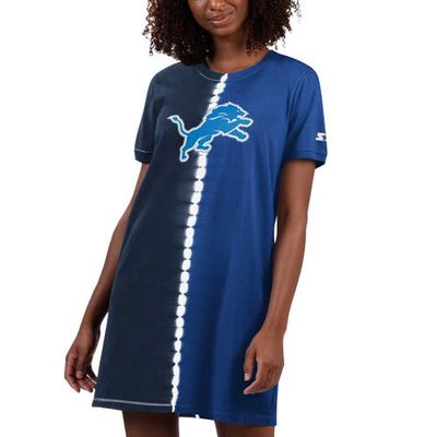 Women's Starter Navy Detroit Lions Ace Tie-Dye T-Shirt Dress