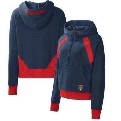 Women's Starter Navy Florida Panthers Wishbone Half-Zip Hoodie