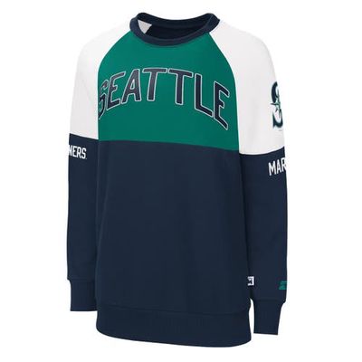 Women's Starter Navy/Green Seattle Mariners Baseline Raglan Pullover Sweatshirt