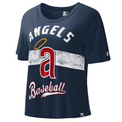 Women's Starter Navy Los Angeles Angels Cooperstown Collection Record Setter Crop Top