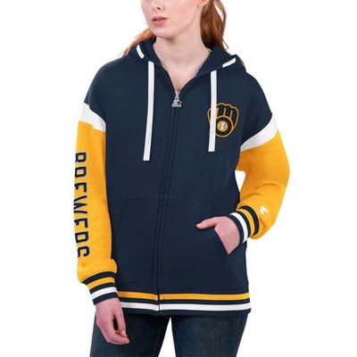 Women's Starter Navy Milwaukee Brewers Homestretch Full-Zip Hoodie