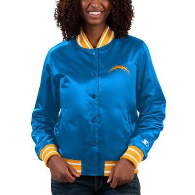 Women's Starter Powder Blue Los Angeles Chargers Full Count Satin Full-Snap Varsity Jacket