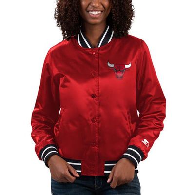 Women's Starter Red Chicago Bulls Full Count Satin Full-Snap Varsity Jacket