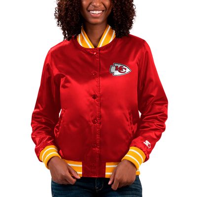Women's Starter Red Kansas City Chiefs Full Count Satin Full-Snap Varsity Jacket