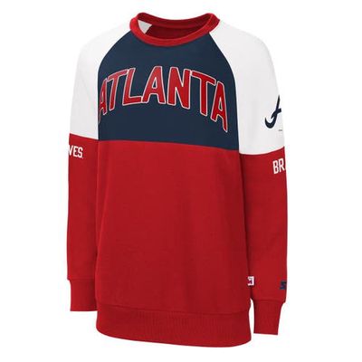 Women's Starter Red/Navy Atlanta Braves Baseline Raglan Pullover Sweatshirt