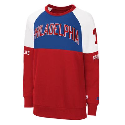 Women's Starter Red/Royal Philadelphia Phillies Baseline Raglan Pullover Sweatshirt