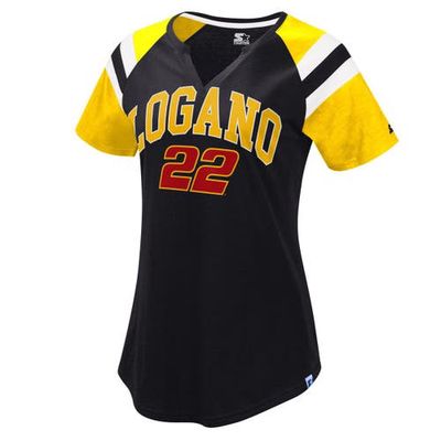 Women's Starter Red/Yellow Joey Logano Game On Notch V-Neck T-Shirt in Black