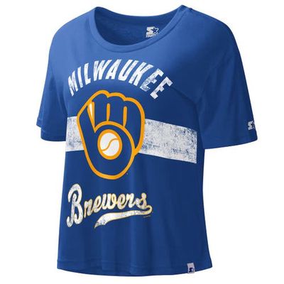 Women's Starter Royal Milwaukee Brewers Cooperstown Collection Record Setter Crop Top