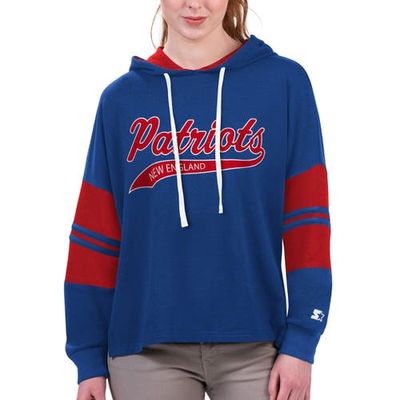 Women's Starter Royal New England Patriots Bump And Run Long Sleeve Hoodie T-Shirt