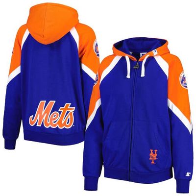 Women's Starter Royal/Orange New York Mets Hail Mary Full-Zip Hoodie