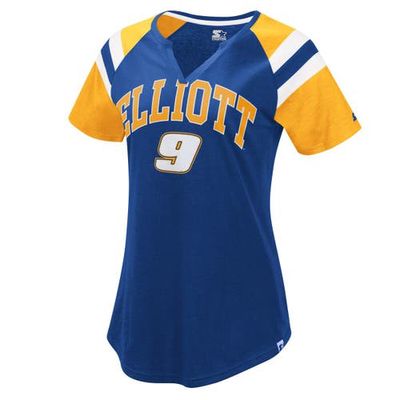 Women's Starter Royal/Yellow Chase Elliott Game On Notch V-Neck T-Shirt