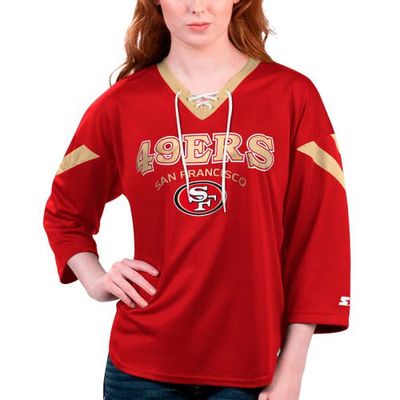 Women's Starter Scarlet San Francisco 49ers Rally Lace-Up 3/4 Sleeve T-Shirt