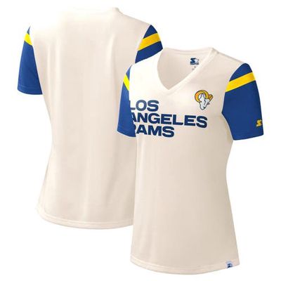 Women's Starter White Los Angeles Rams Kick Start V-Neck T-Shirt in Cream