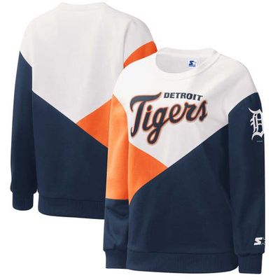 Women's Starter White/Navy Detroit Tigers Shutout Pullover Sweatshirt