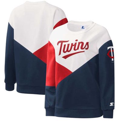 Women's Starter White/Navy Minnesota Twins Shutout Pullover Sweatshirt