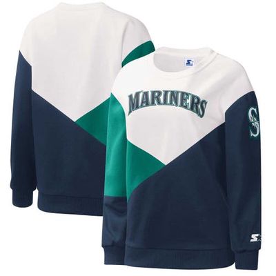 Women's Starter White/Navy Seattle Mariners Shutout Pullover Sweatshirt