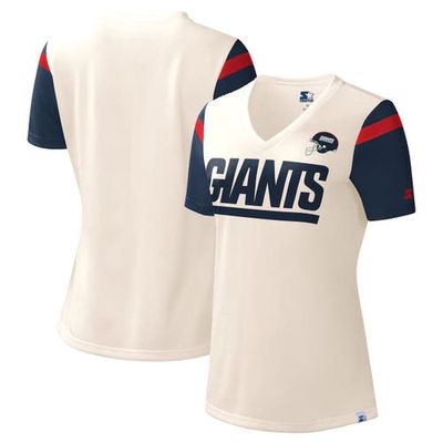 Women's Starter White New York Giants Kick Start V-Neck T-Shirt in Cream
