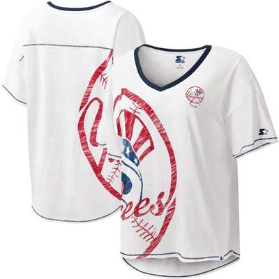 Women's Starter White New York Yankees Perfect Game V-Neck T-Shirt