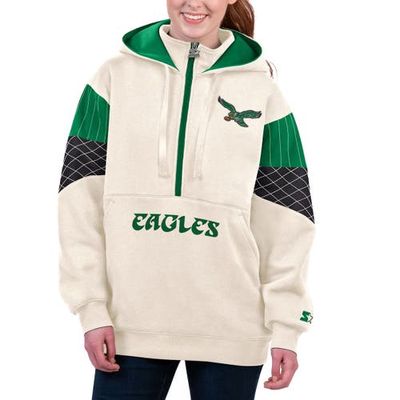 Women's Starter White Philadelphia Eagles Throwback Teammate Half-Zip Hoodie