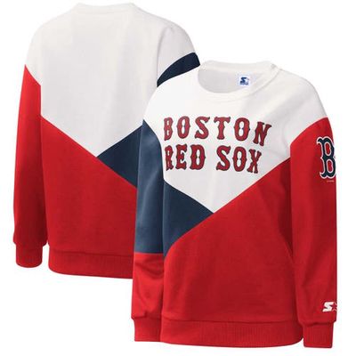 Women's Starter White/Red Boston Red Sox Shutout Pullover Sweatshirt