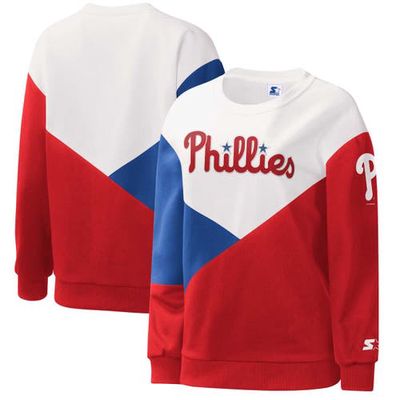 Women's Starter White/Red Philadelphia Phillies Shutout Pullover Sweatshirt