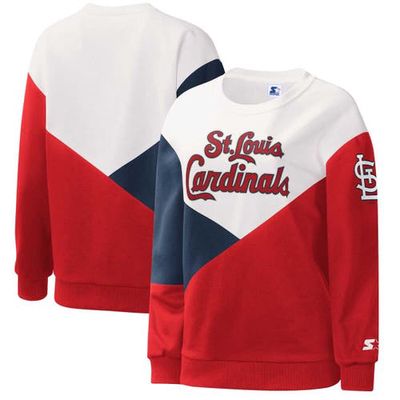 Women's Starter White/Red St. Louis Cardinals Shutout Pullover Sweatshirt