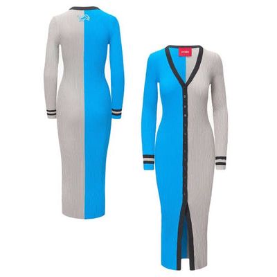 Women's STAUD Blue/Silver Detroit Lions Shoko Knit Button-Up Sweater Dress