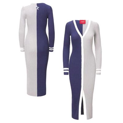 Women's STAUD Navy/Gray Dallas Cowboys Shoko Knit Button-Up Sweater Dress