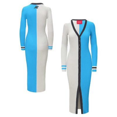 Women's STAUD White/Blue Carolina Panthers Shoko Knit Button-Up Sweater Dress