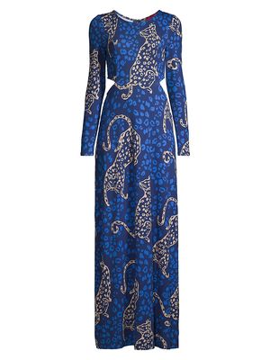 Women's Stirling Leopard Long-Sleeve Maxi Dress - Low Tide Navy - Size XL