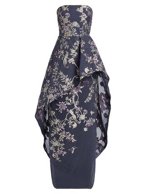 Women's Strapless Floral Fil Coupe Ball Gown - Navy - Size 10