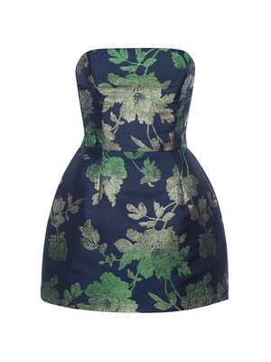 Women's Strapless Floral Jacquard Minidress - Emerald Garden - Size XS