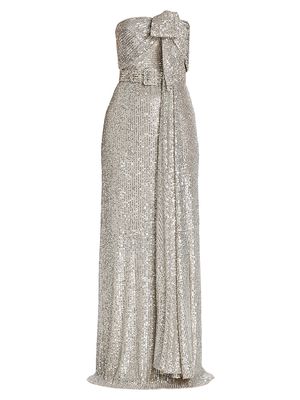 Women's Strapless Sequin Bow Gown - Silver - Size 6