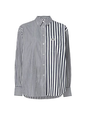 Women's Stripe Poplin Shirt - Navy White - Size 0