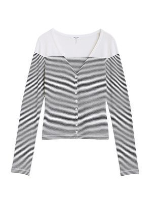 Women's Stripe V-Neck Cardigan - Black White - Size Small